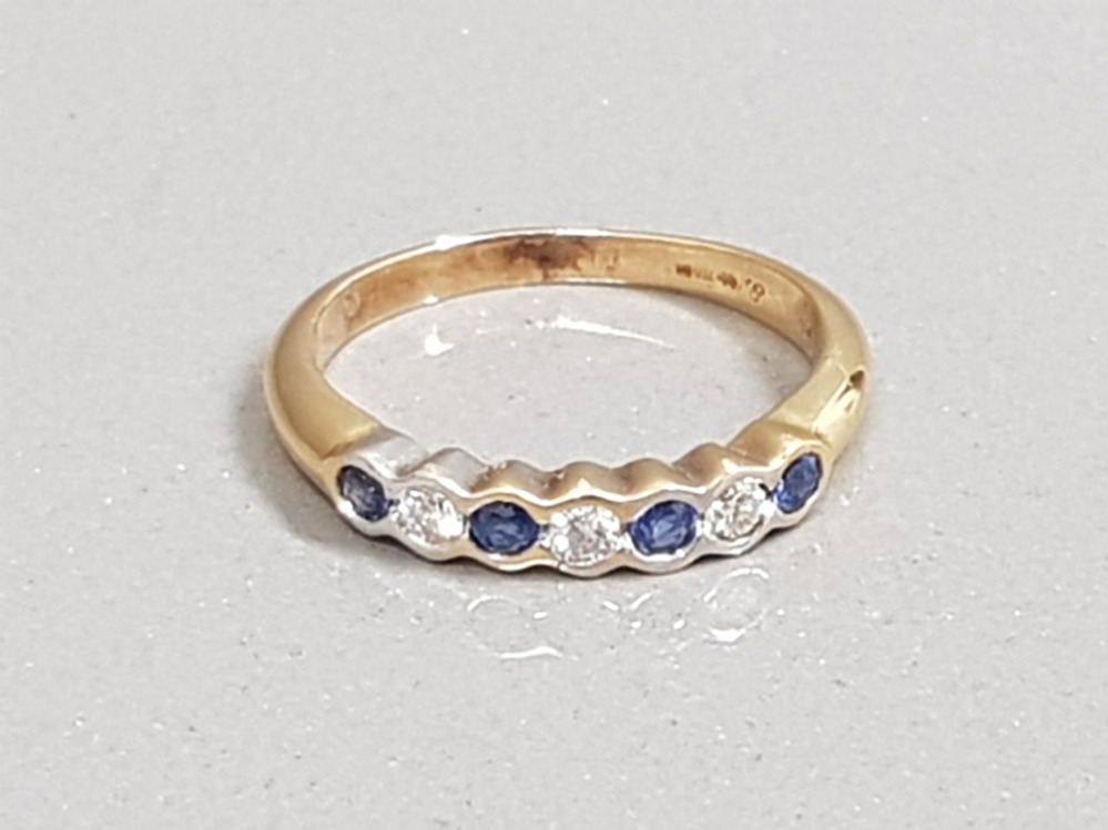 18CT GOLD SAPPHIRE & DIAMOND HALF ETERNITY RING 3.4G SIZE N