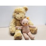 WELL LOVED STEIFF TEDDY BEAR AND LARGE JOINTED TEDDY BEAR WITH ONLY 1 EAR