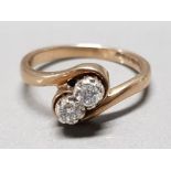 9CT GOLD RING WITH TWIN DIAMONDS .4 TO .5 CARAT SIZE K GROSS WEIGHT 2.4G