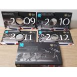 4 UK ROYAL MINT 5 POUND COIN SETS COUNTDOWN TO LONDON OLYMPICS 2012 DATES RANGE FROM 2009 TO 2012