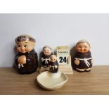 4 PIECES OF WEST GERMAN HUMMEL FRIARS PIECES INC MONEY BOX AND DESK TOP CALENDAR PIN DISH AND JAM