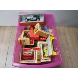 A BOX OF MISC DIE CAST VEHICLES ALL STILL BOXED INCLUDES MATCHBOX ETC