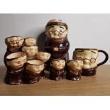 5 PIECES OF WEST GERMAN FRIAR CHUCKY POTTERY INC JUG AND EGG CUPS