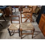 OAK FRAMED RUSH SEATED LADDER BACK CHAIR WITH SAME STYLE INFANTS CHAIR