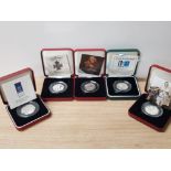 COLLECTION OF 5 SILVER PROOF 50P COINS ALL IN CASES OF ISSUE WITH CERTIFICATES OF AUTHENTICITY