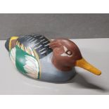 HAND CARVED CONTINENTAL WOODEN DECOY CRESTED DUCK