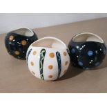 3 HORNSEA POTTERY SPOTTED GLOBE VASES BY JOHN CLAPPISON
