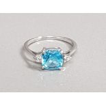 WHITE GOLD BLUE STONE & DIAMOND RING 2.2G SIZE O