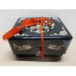 ORIENTAL STYLE BLACK LACQUERED BOX WITH MOTHER OF PEARL INLAY