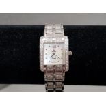 14CT WHITE GOLD VICENCE DIAMOND SET LADIES MOTHER OF PEARL QUARTZ WATCH IN GOOD WORKING ORDER