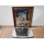 VINTAGE FRAMELESS BEVELLED EDGED MIRROR TOGETHER WITH A BEVELLED EDGED MIRROR