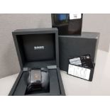 BLACK CERAMIC RADO QUARTZ WATCH WITH BOX & PAPERS IN GOOD WORKING ORDER