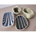 4 PIECES OF HORNSEA POTTERY BY JOHN CLAPPISON INCLUDES 2 STUDIO DISHES AND 2 SEA SHELLS