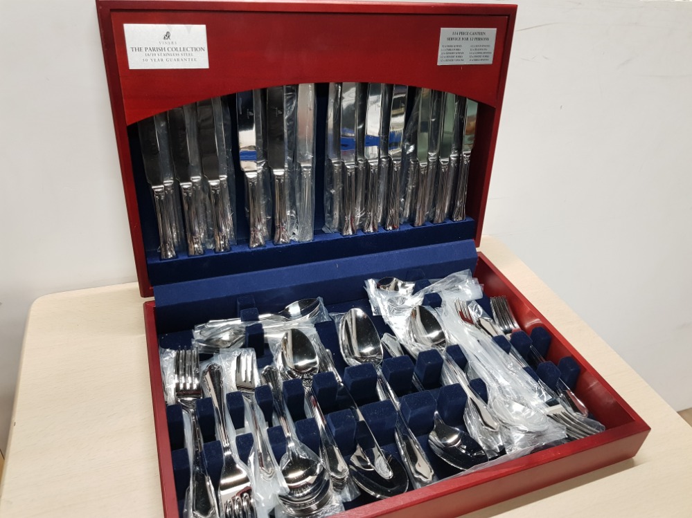 114 PIECE STAINLESS STEEL CANTEEN SERVICE FOR 12 PERSONS BY VINERS THE PARISH COLLECTION