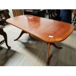 YEW WOOD DOUBLE PEDESTAL COFFEE TABLE WITH BRASS PAW FEET