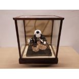 NICE WOODEN AND GLAZED DISPLAY CASE CONTAINING JAPANESE FIGURE