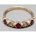 14CT GOLD RING WITH RUBIES AND CZ STONES SIZE O GROSS WEIGHT 1.8G