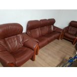 3 PIECE BROWN LEATHER FJORDS RECLINING SUITE