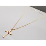 9CT GOLD CRUCIFIX ON CHAIN WITH PINK RUBY STONE GROSS WEIGHT 8.6G