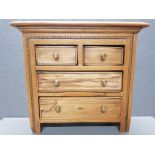 4 DRAWER MINIATURE CHEST MADE BY AN APPRENTICE 13 INCHES TALL BY 14.5 INCHES