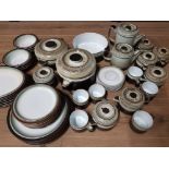 45 PIECE BROWN DENBY DINNERWARE AND TEA SET INCLUDES TEAPOTS AND TUREENS ETC