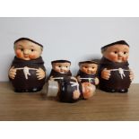 4 WEST GERMAN HUMMEL FRIAR JUGS AND ONE MATCHING BOTTLE STOPPER