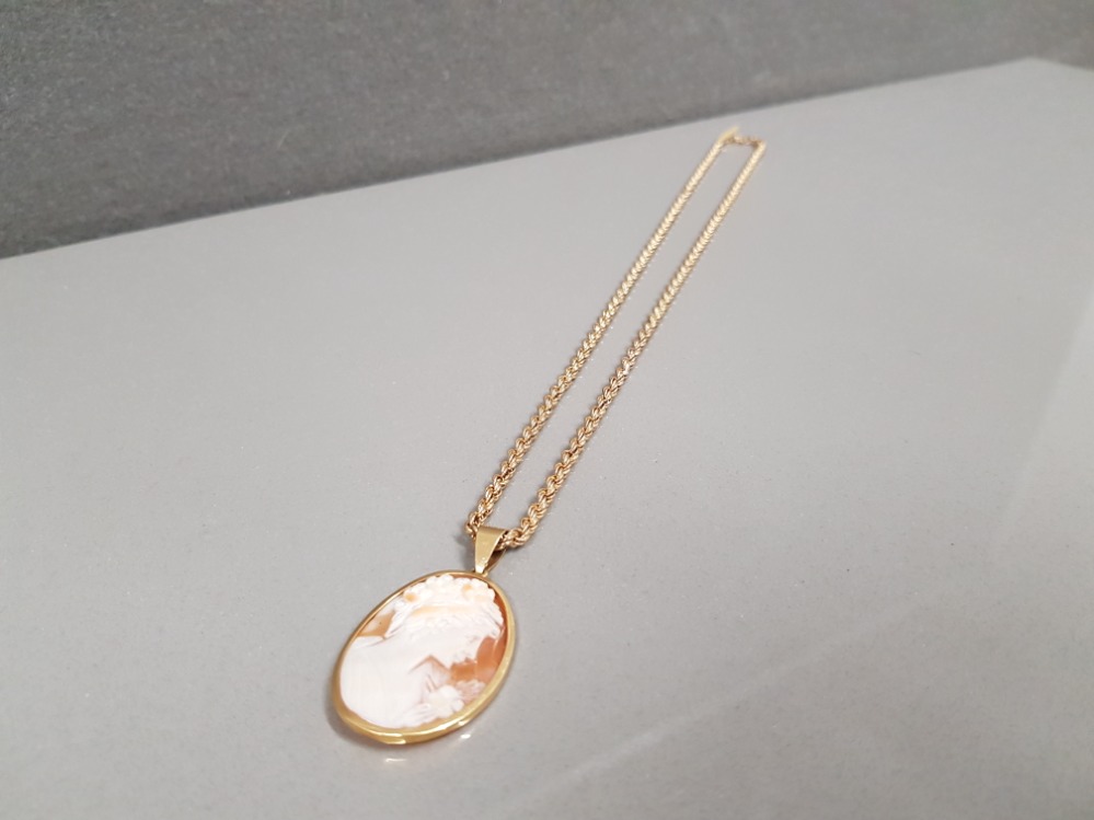 9CT GOLD CAMEO PENDANT AND ROPE CHAIN 5.9G