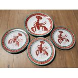 SET OF 3 LOBSTER PLATES TOGETHER WITH 1 LARGER PLATE IN MATCHING DESIGN
