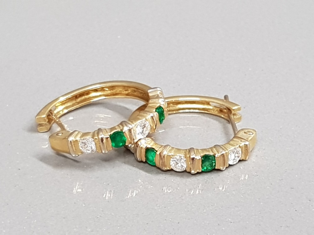 18CT GOLD EMERALD & DIAMOND EARRINGS 9.6G