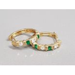 18CT GOLD EMERALD & DIAMOND EARRINGS 9.6G