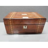 INLAID WALNUT JEWELLERY CHEST WITH MOTHER OF PEARL CENTRE PIECE