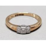 9CT GOLD RING WITH 3 DIAMONDS .25CT SIZE M