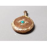 9CT GOLD CIRCLE TURQUOISE & PEARL PENDANT 4.2G