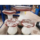 SET OF 4 GARDEN TOADSTOOL ORNAMENTS