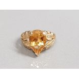 9CT GOLD LARGE CITRINE RING 5.8G SIZE N1/2