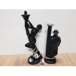 2 BLACK PORCELAIN FIGURED LAMPS