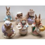 6 ROYAL ALBERT BEATRIX POTTER FIGURES INCLUDES PETER RABBIT AND MRS TIGGY WINKLE ETC