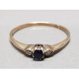 9CT GOLD RING WITH SAPPHIRE AND DIAMONDS SIZE Q GROSS WEIGHT 1G