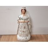 LARGE GENUINE STAFFORDSHIRE FIGURE OF QUEEN VICTORIA IN WEDDING DRESS 17INCH HEIGHT