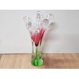 VERY LARGE 14INCH CZECH HOSPODKA DESIGN FLUTED AND DOUBLE CASED LIME, RASPBERRY AND CLEAR GLASS