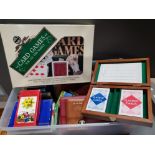BOX CONTAINING A LARGE VARIETY OF VINTAGE PLAYING CARDS IN ORIGINAL BOXES ALSO INCLUDES TAROT CARDS