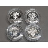 SET OF 4 UK ROYAL MINT 1 POUND SILVER PROOF COINS 1984, 1985, 1986 AND 1987 IN PRESENTATION CASES