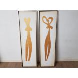 JENS KJAER DENMARK PAIR OF HAPPINESS OIL ON CANVAS PAINTINGS 40CMS X 150CMS. GOOD CONDITION