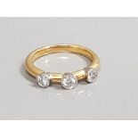 18CT GOLD 3 STONE DIAMOND BAND 5.2G SIZE O1/2