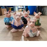 5 X NATWEST WADE POTTERY PIGS