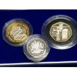 UK ROYAL MINT 2003 SILVER PROOF PIEDFORT THREE COIN COLLECTION (50P WOMAN'S UNION, 1 AND 2 POUND DNA