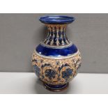 BEAUTIFUL ROYAL DOULTON LAMBETH VASE IN A BLUE AND GILT FLORAL PATTERN SIGNED ON BASE C W