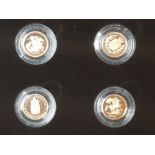 FOUR DIFFERENT GOLD PROOF UK HALF SOVEREIGNS DATED 1989, 2002, 2005 AND 2009 ALL IN CAPSULES AND IN