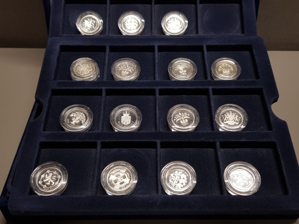 15 UK ROYAL MINT 1 POUND SILVER PROOF COINS 1983 TO 1989 ALSO INCLUDES 1993, 1994, 1996, 1997, 1999,