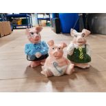 3 X NATWEST WADE POTTERY PIGS